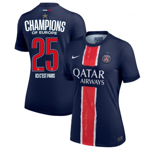 Paris Saint-Germain Replica Home Stadium Shirt for Women 2024-25 UCL Champions Short Sleeve